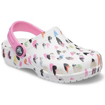 Crocs Classic Heart Print Clog Biele / Ruzove - Detske Dreváky